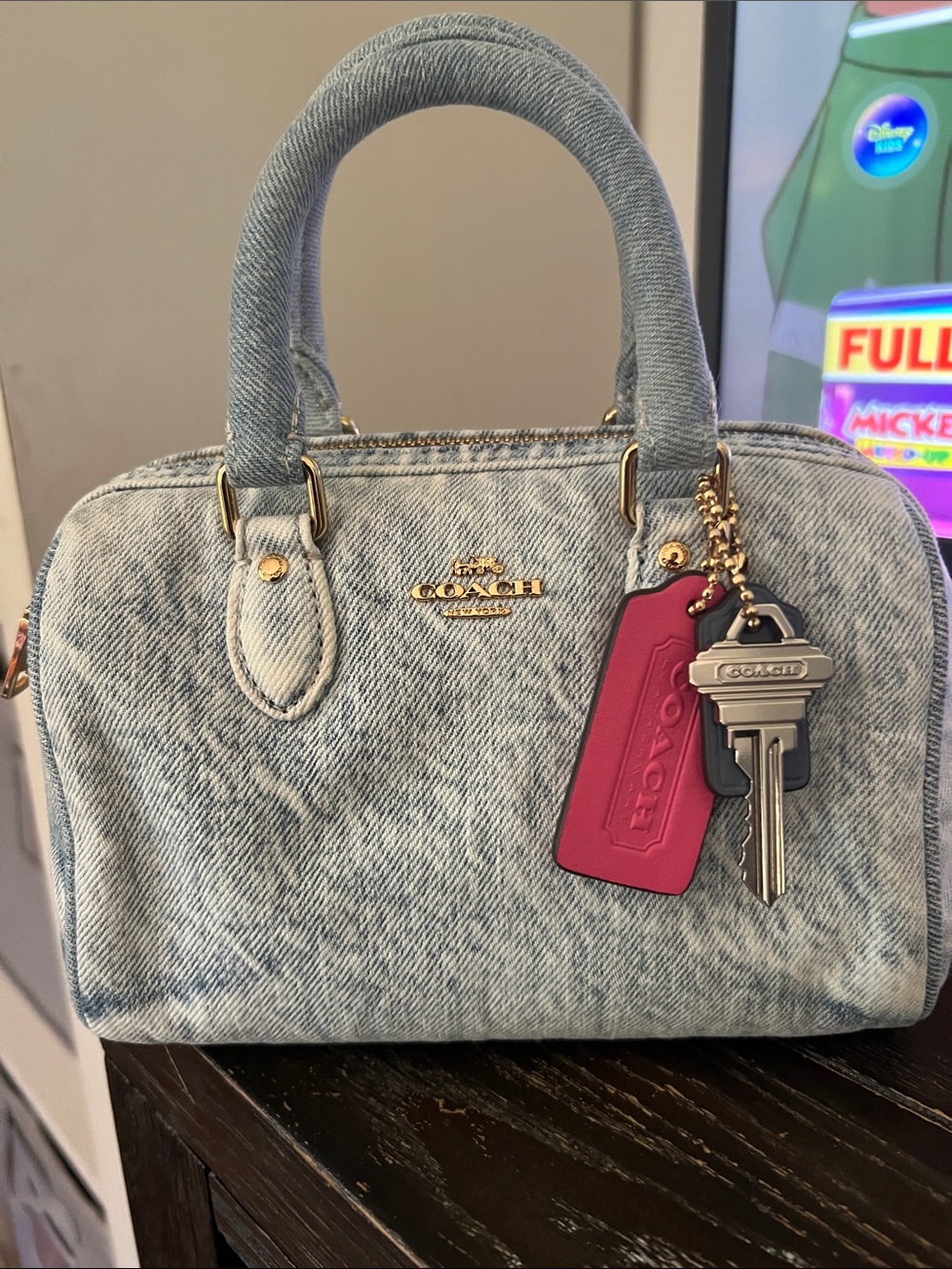 Coach Light Blue Denim Mini Satchel with Pink Tag